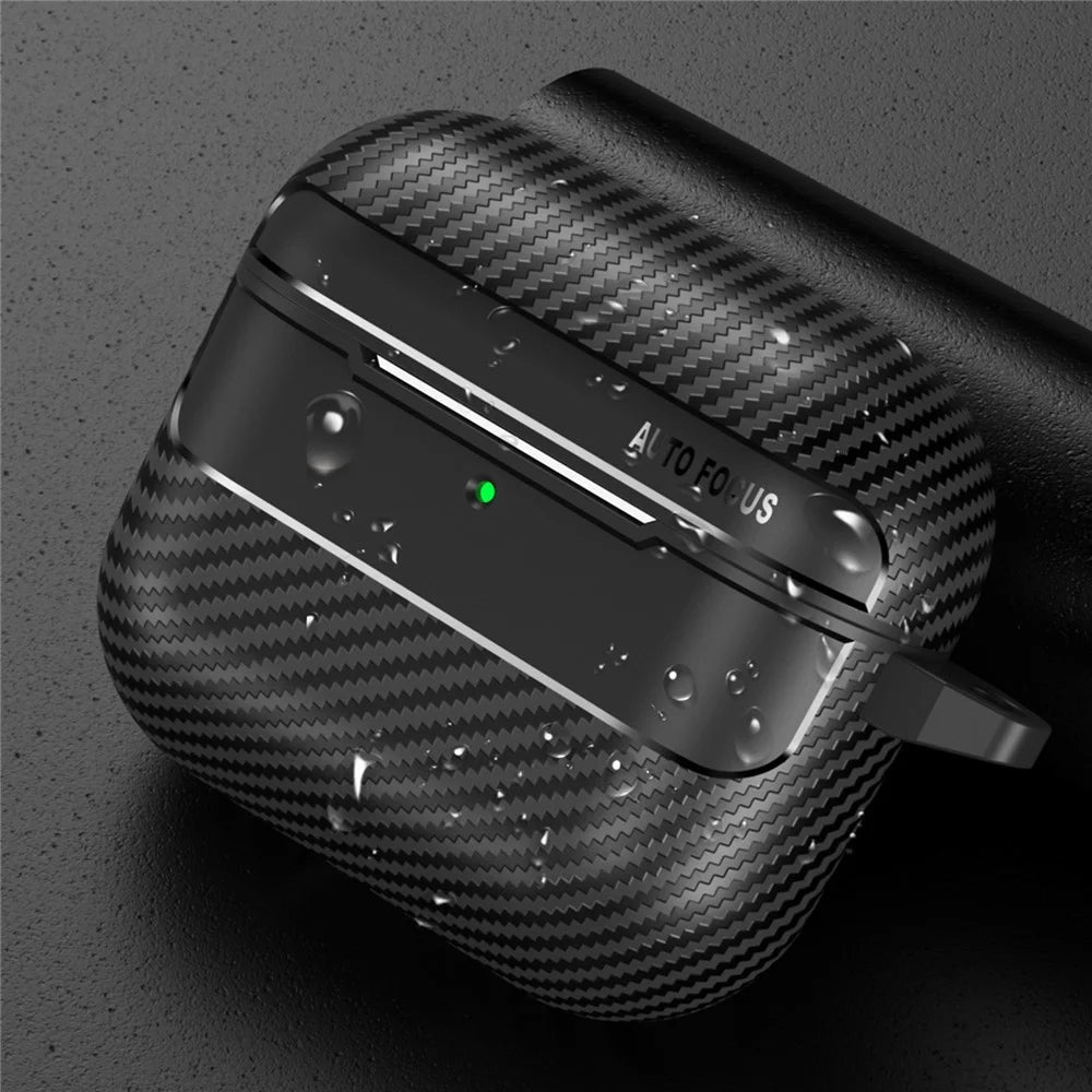 For AirPods 4 Case Carbon Fiber Texture TPU Earbuds Protective Cover with Hook - Black - 6
