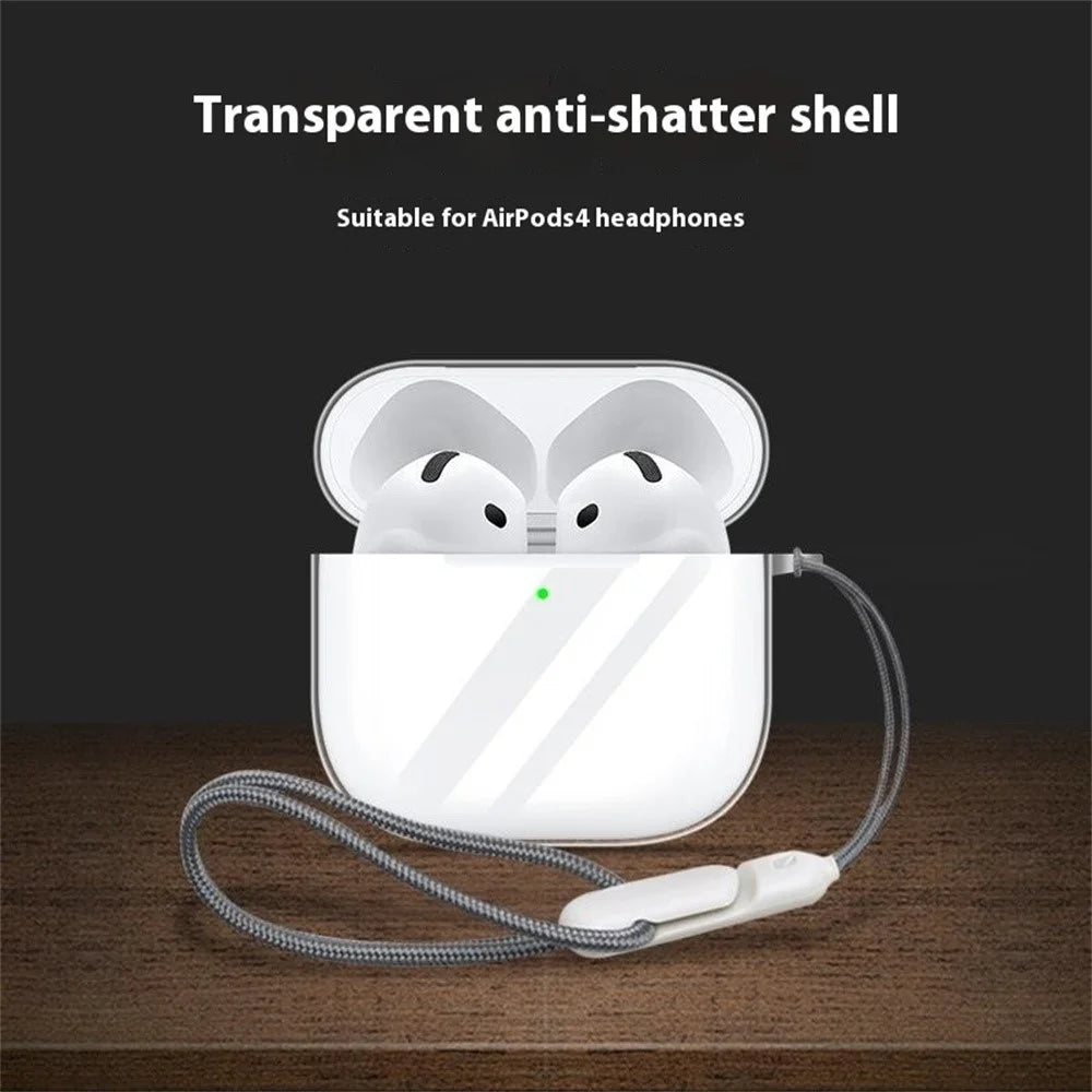 For AirPods 4 Case Bluetooth-compatible Earphone Silicone Case Clear Earbud Protective Cover with Lanyard - 2