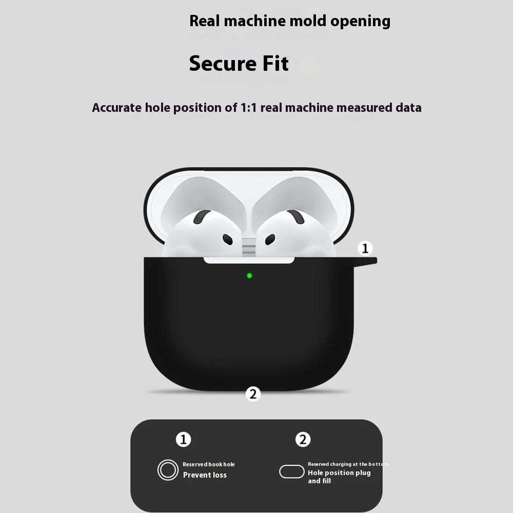 For Apple AirPods 4 Silicone Case Bluetooth-compatible Earphones Protective Sleeve with Hook - Black - 2