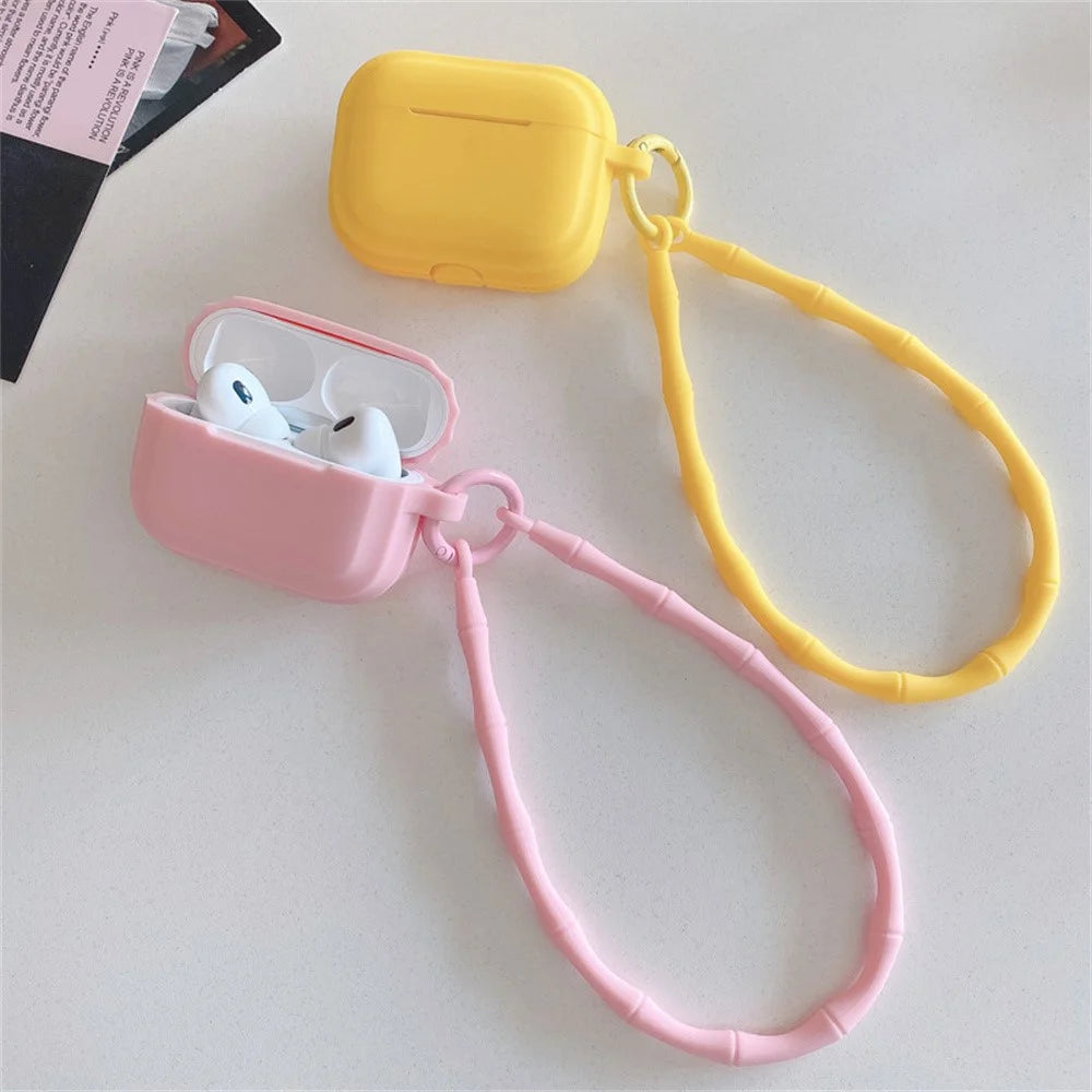 For AirPods 4 Case Bluetooth-compatible Earphone Silicone Case Protective Cover with Bamboo Shape Lanyard - Black - 3