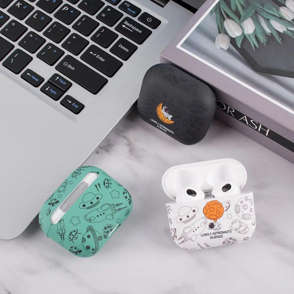 For AirPods 4 TPU Case Earphone Charging Box Water Transfer Printing Protective Cover - Black Astronaut - 4
