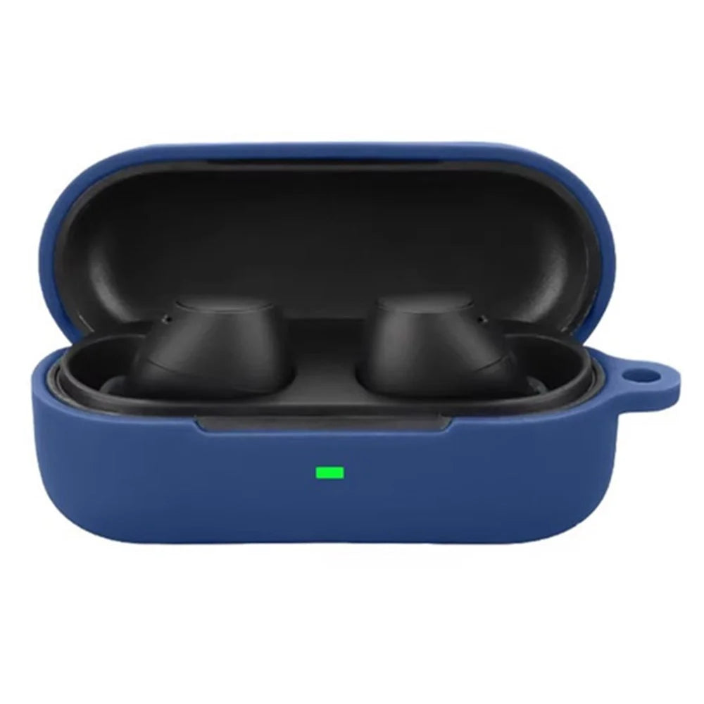 For Sony WF-C510 Bluetooth-compatible Earphones Case Soft Silicone Cover with Anti-Lost Buckle - Dark Blue - 3