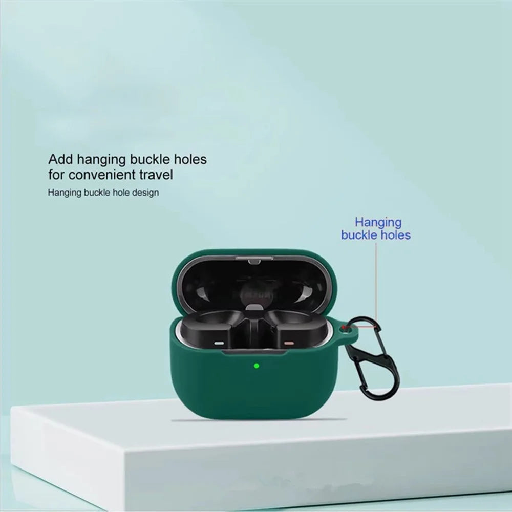For Samsung Galaxy Buds3 Pro Bluetooth-compatible Earphones Case Soft Silicone Cover with Anti-Lost Buckle - Blackish Green - 3