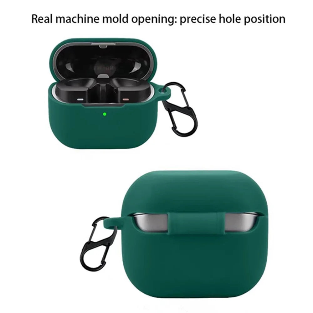 For Samsung Galaxy Buds3 Pro Bluetooth-compatible Earphones Case Soft Silicone Cover with Anti-Lost Buckle - Blackish Green - 5