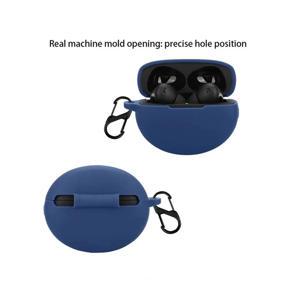 For Oppo Enco X3 Charging Case Cover Bluetooth-compatible Earbuds Soft Silicone Cover with Anti Lost Buckle - Dark Blue - 4
