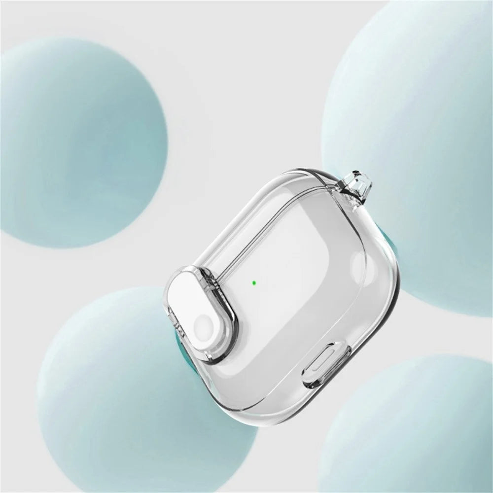 For AirPods 4 Earphone Case Buckle Design Anti-Drop TPU Earbud Cover with Carabiner - Transparent White - 5