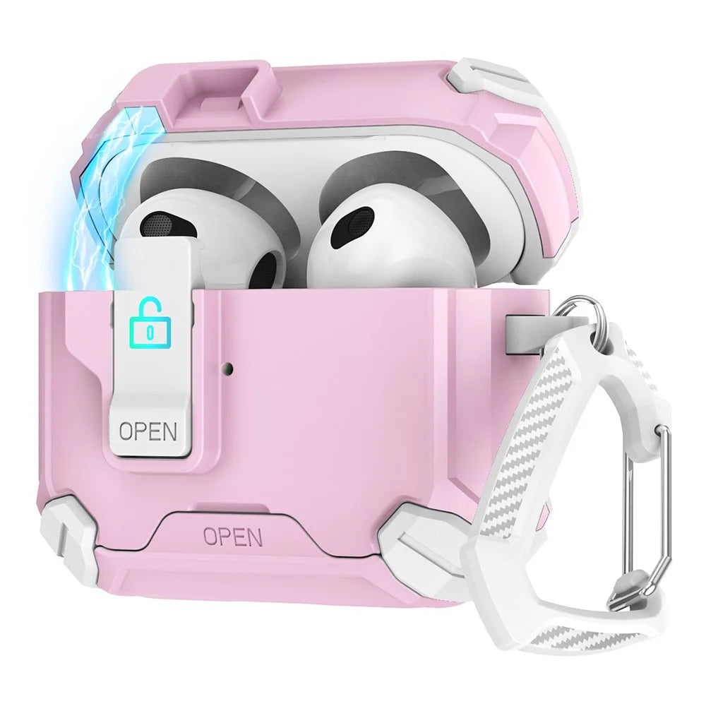 For AirPods Pro Case TPU+PC Compatible with MagSafe Stand Bluetooth-compatible Earbuds Cover with Carabiner - Pink  /  White - 1