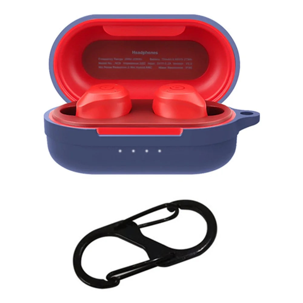 For TOZO NC9 Case Bluetooth-compatible Earphones Soft Silicone Cover with Anti-Lost Buckle - Dark Blue - 1