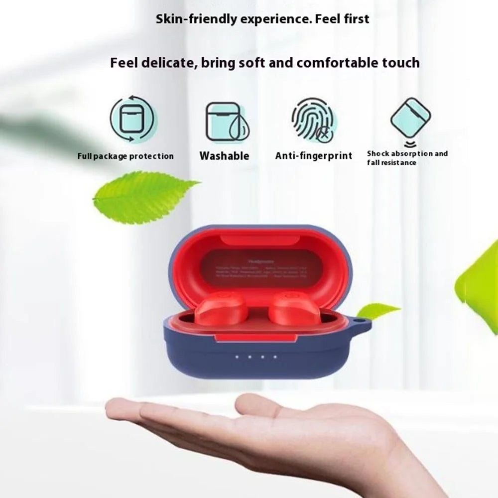 For TOZO NC9 Case Bluetooth-compatible Earphones Soft Silicone Cover with Anti-Lost Buckle - Dark Blue - 5