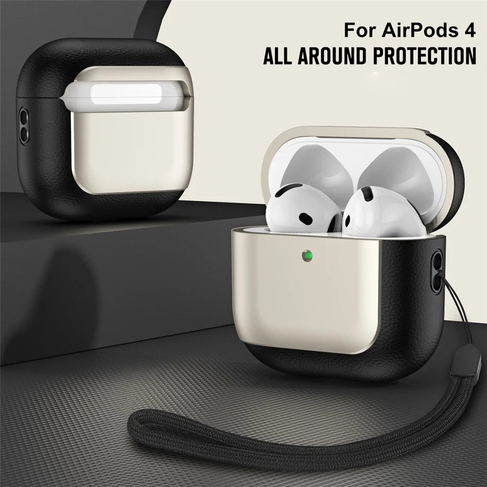 For AirPods 4 with ANC TPU Case Electroplating Litchi Texture Fall Prevention Earphone Cover with Lanyard - Titanium Grey - 2