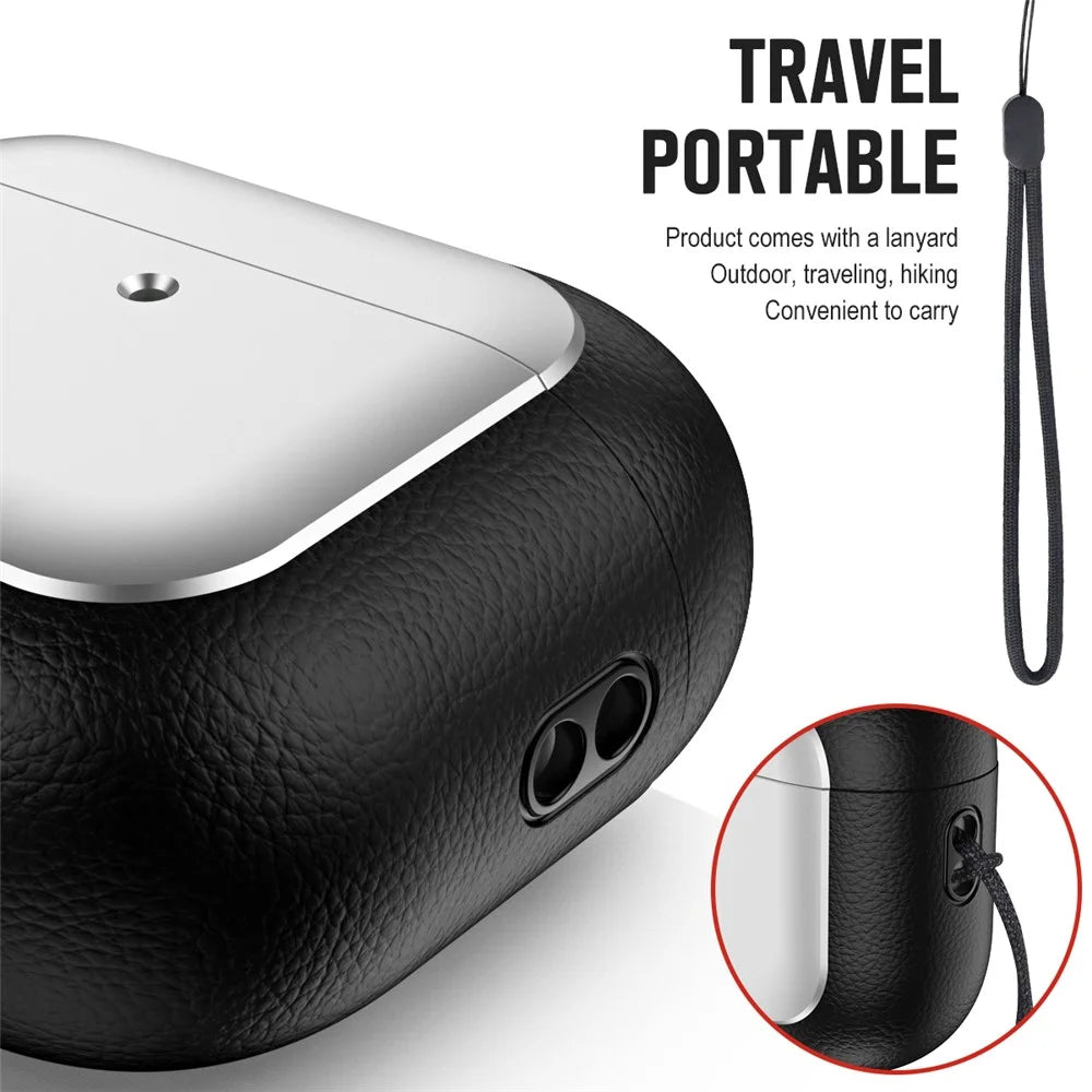 For AirPods 4 with ANC TPU Case Electroplating Litchi Texture Fall Prevention Earphone Cover with Lanyard - Titanium Grey - 6