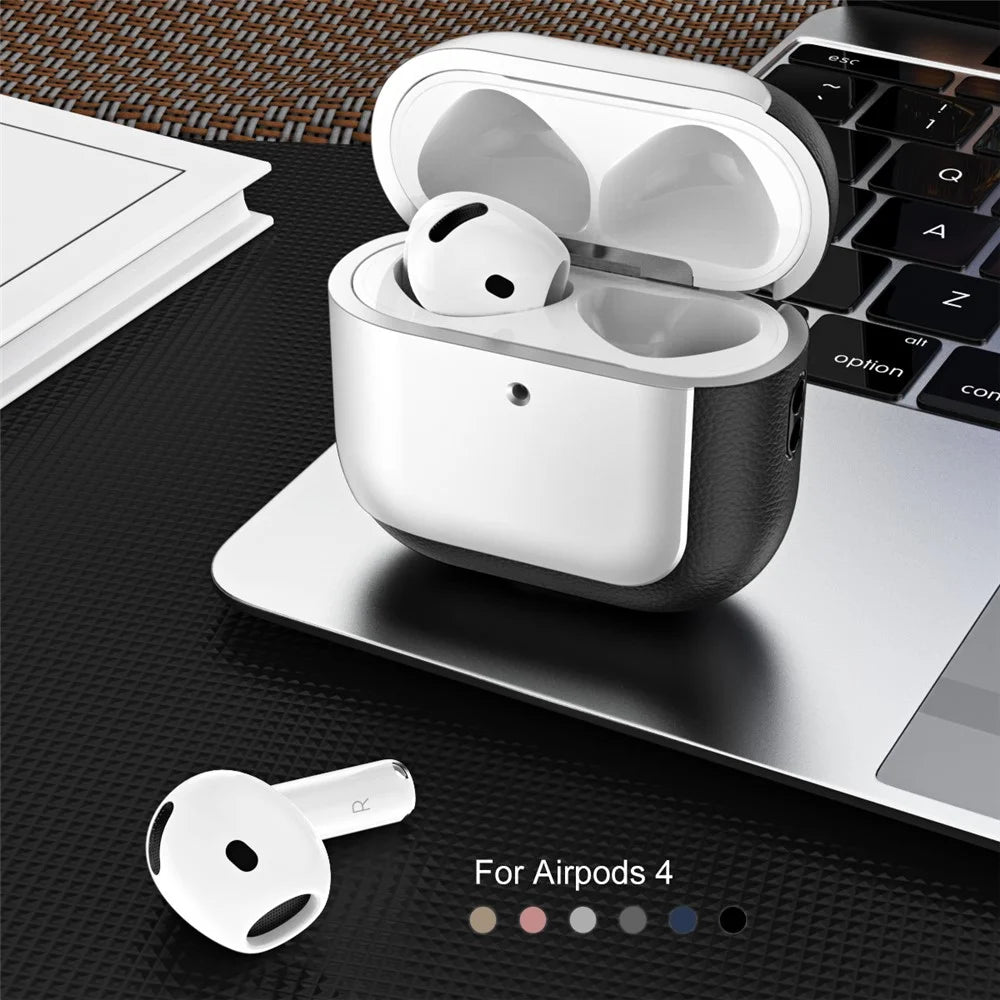 For AirPods 4 with ANC TPU Case Electroplating Litchi Texture Fall Prevention Earphone Cover with Lanyard - Titanium Grey - 7