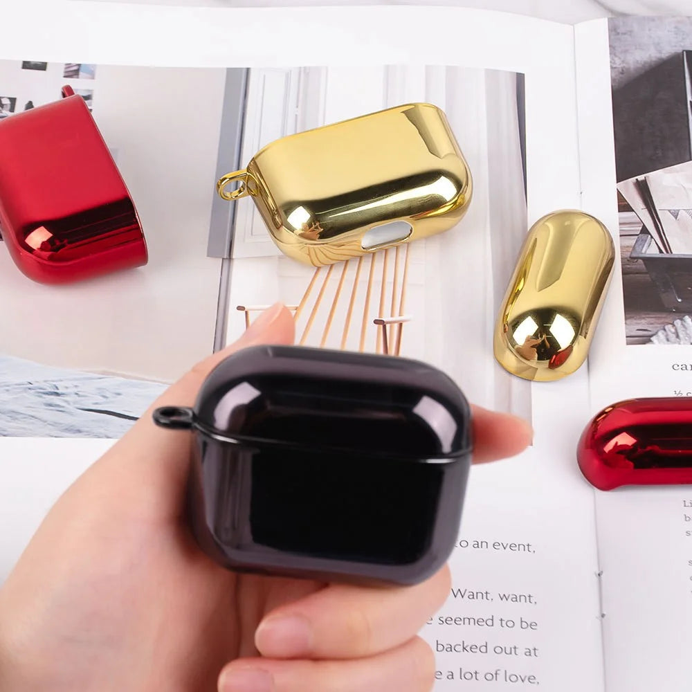 For AirPods 4 PC Hard Case Electroplating Earphone Protective Cover with Carabiner - Gold - 6