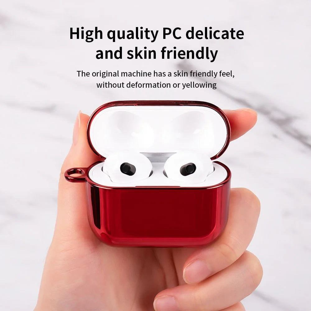 For AirPods 4 PC Hard Case Electroplating Earphone Protective Cover with Carabiner - Gold - 7