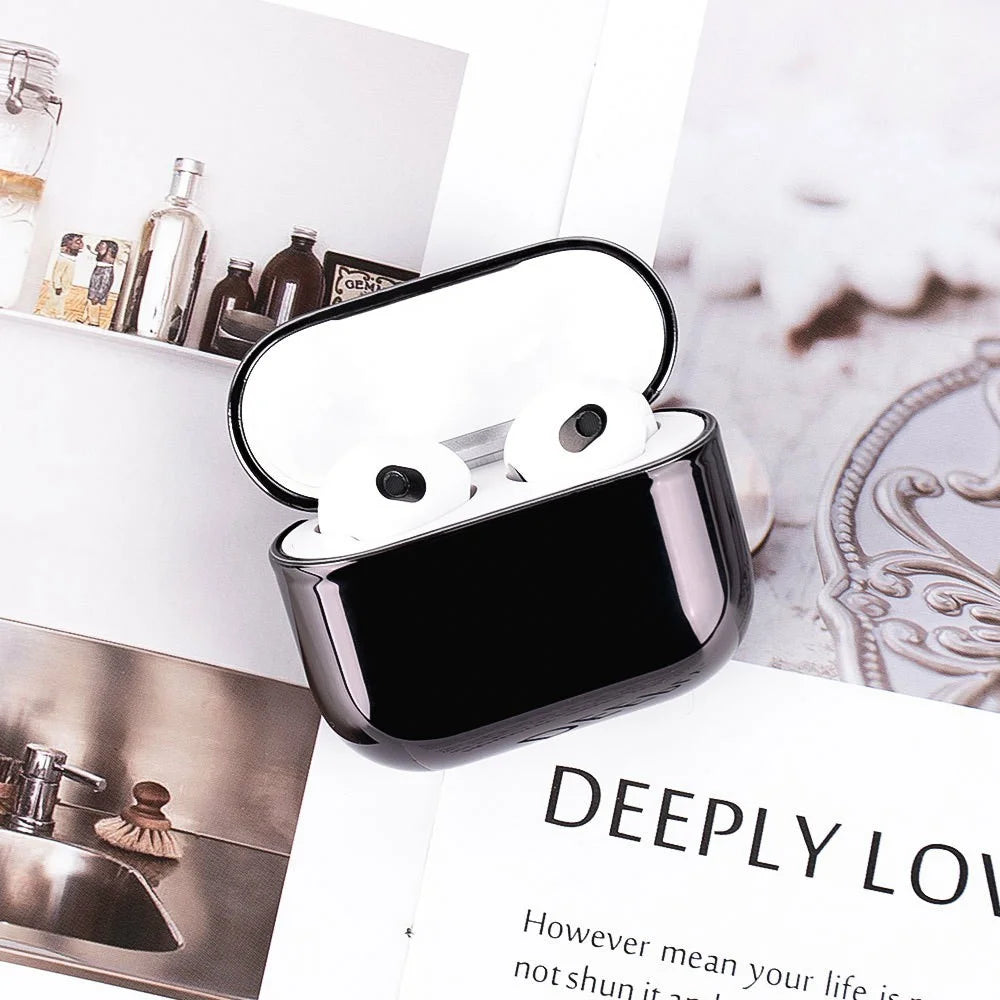 For AirPods 4 PC Hard Case Electroplating Earphone Protective Cover - Black - 2