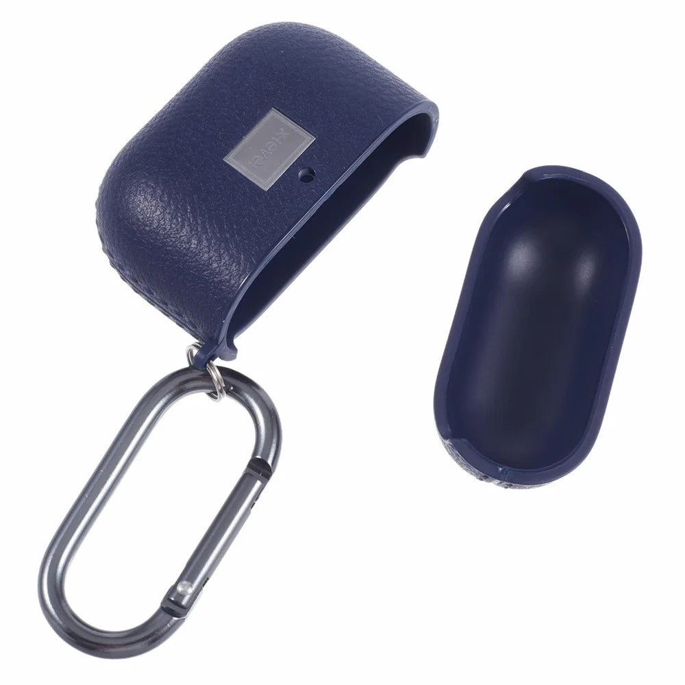 X-LEVEL For AirPods 4 Earphone Case Litchi Texture PU Leather TPU Cover with Carabiner - Blue - 3