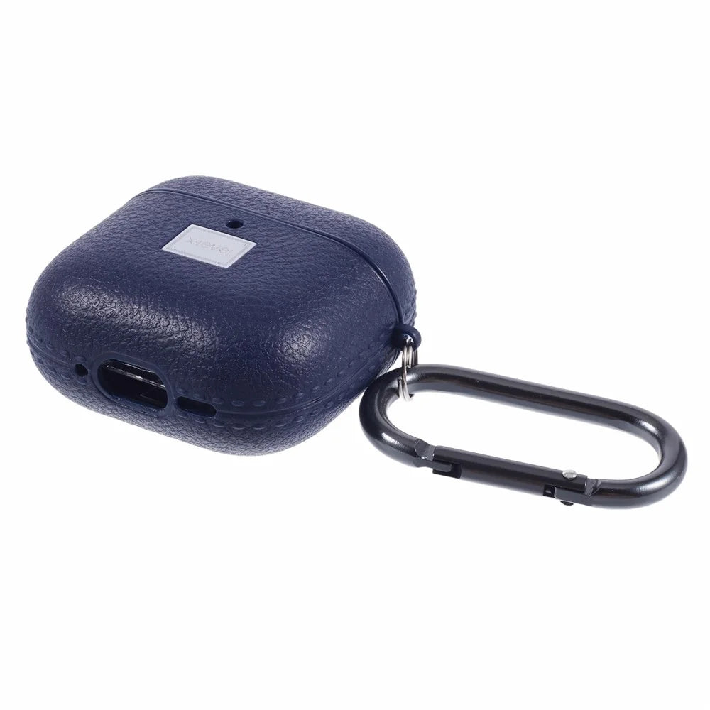 X-LEVEL For AirPods 4 Earphone Case Litchi Texture PU Leather TPU Cover with Carabiner - Blue - 4