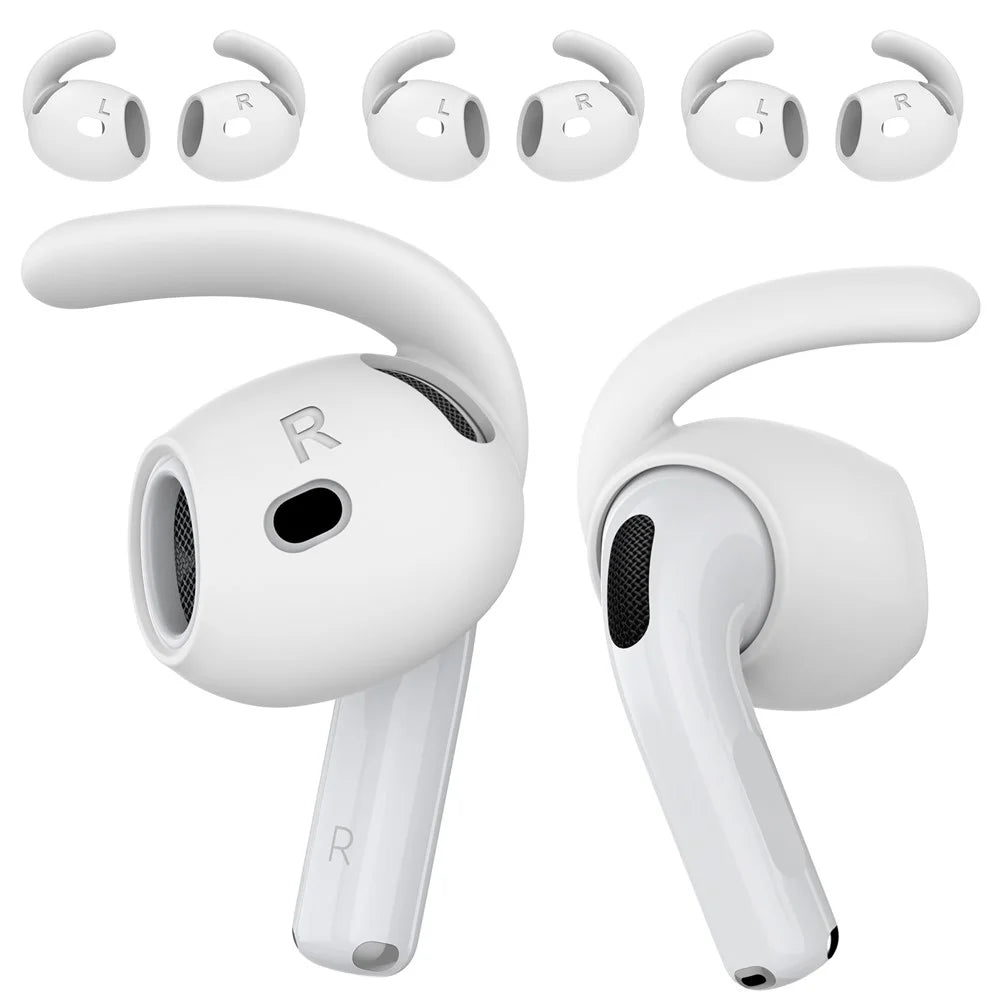 AHASTYLE PT60-4 3 Pair Ear Hooks for AirPods 4 Silicone Earbuds Tips Sport Ear Tips Replacement, Size: M - White - 2