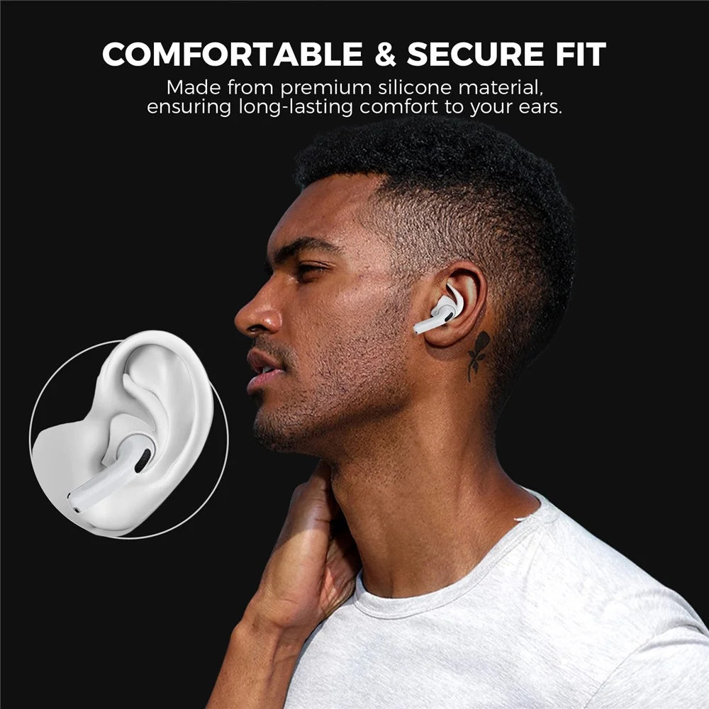 AHASTYLE PT60-4 3 Pair Ear Hooks for AirPods 4 Silicone Earbuds Tips Sport Ear Tips Replacement, Size: M - White - 5