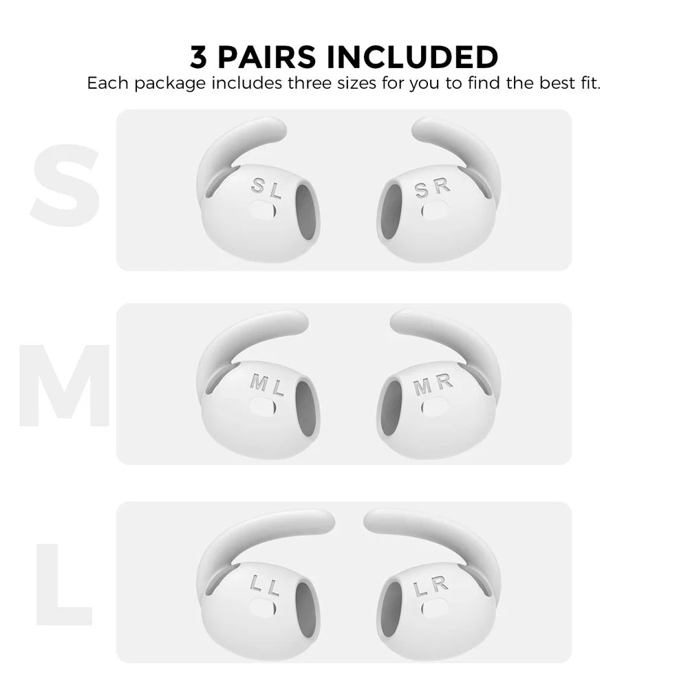 AHASTYLE PT60-4 3 Pair Ear Hooks for AirPods 4 Silicone Earbuds Tips Sport Ear Tips Replacement, Size: M - White - 7