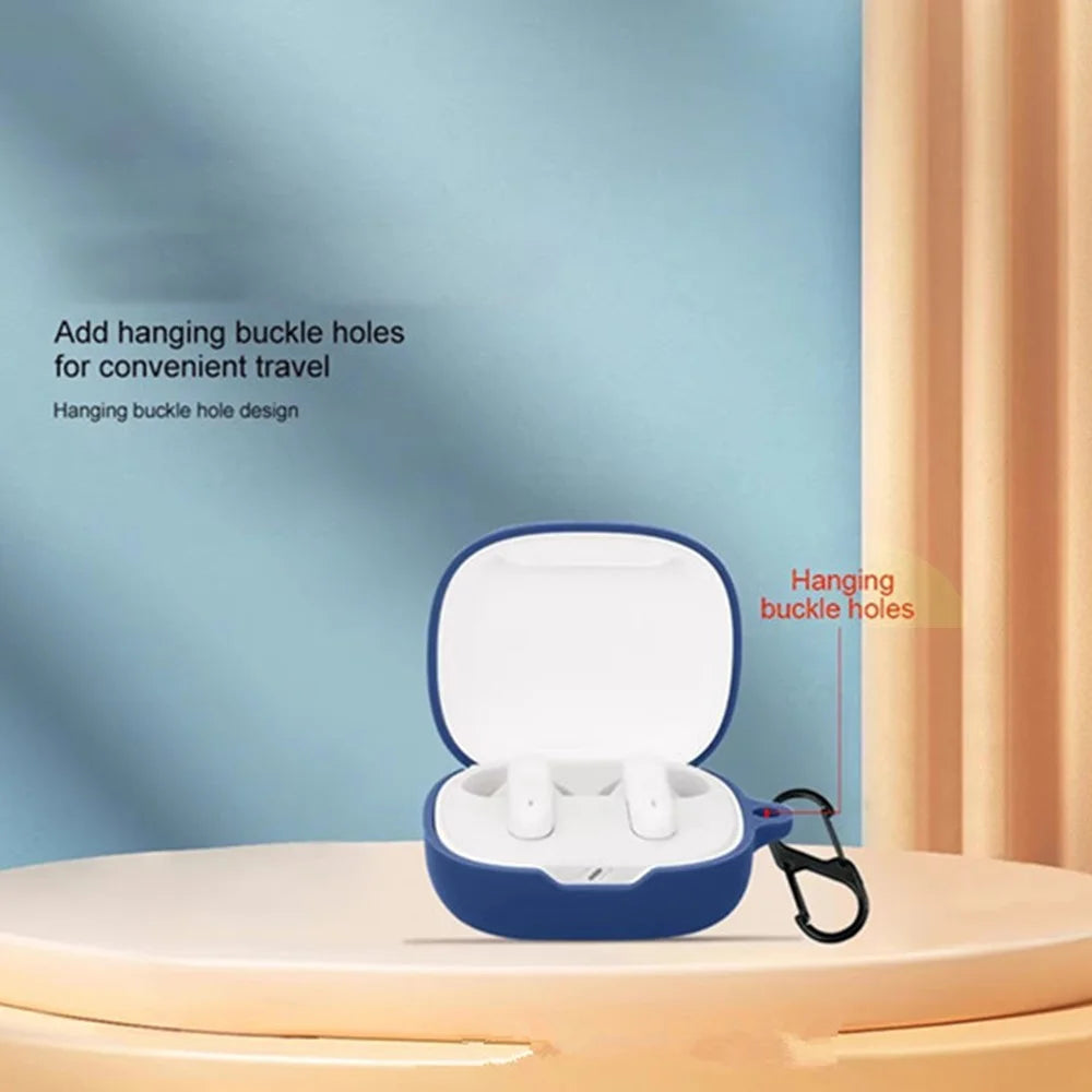 For JBL Wave Flex 2 Silicone Case Wireless Earbuds Protective Cover with Anti-Lost Carabiner - Dark Blue - 7