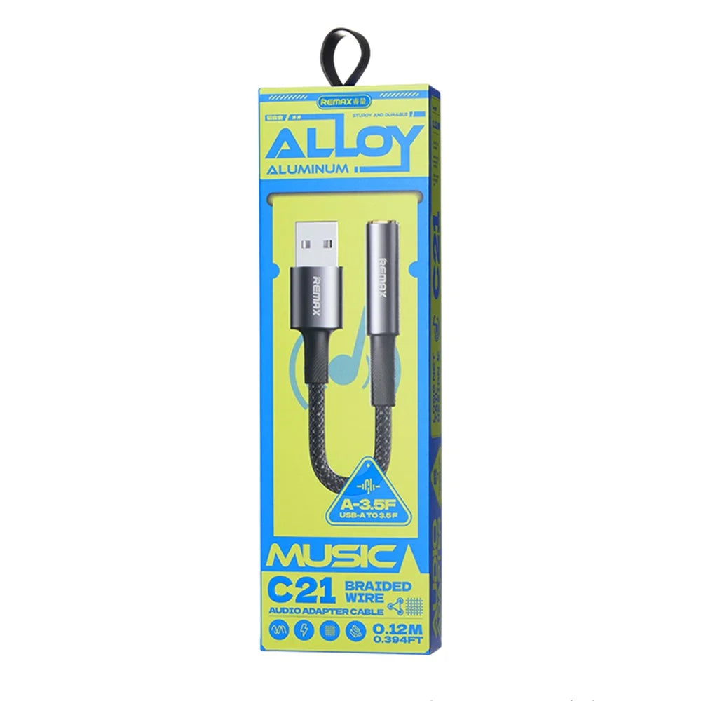 REMAX C21 0.12M USB to 3.5mm Female Audio Adapter Cable  /  Converter Aluminum Alloy Braided Wire - 4
