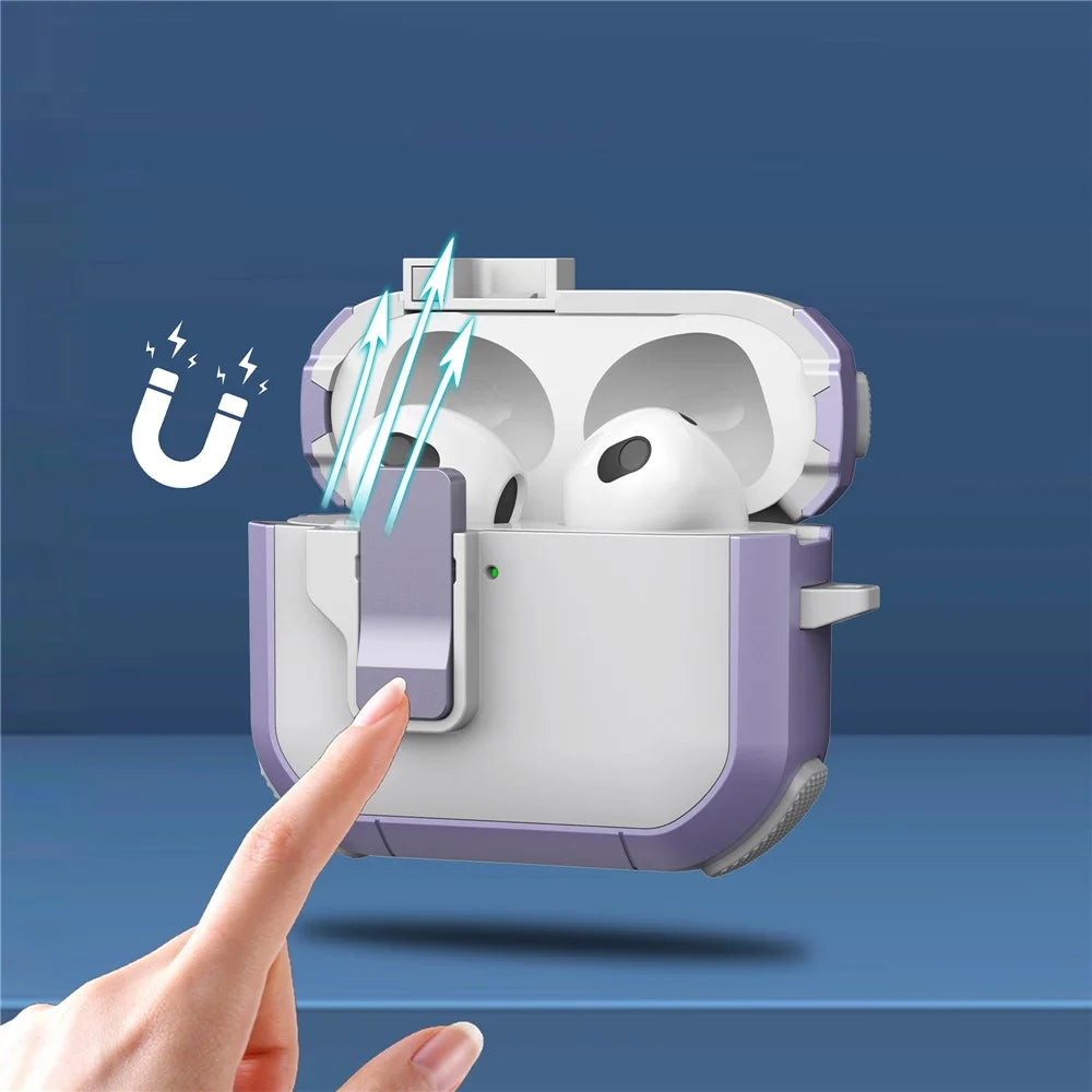 For AirPods 4 Case with Switch Button TPU + PC Compatible with MagSafe Earphone Cover with Hook - White  /  Light Purple - 2