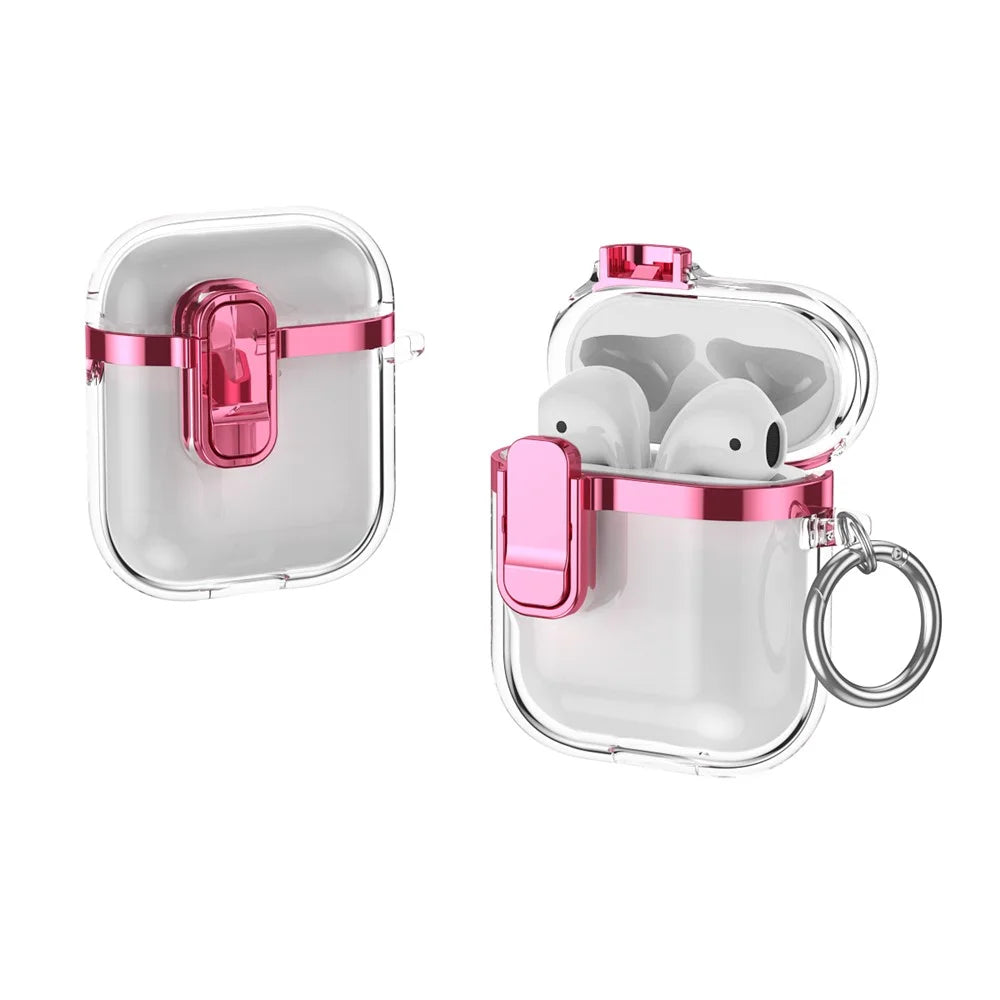 For Apple AirPods with Charging Case (2016)  /  (2019)  /  AirPods with Wireless Charging Case (2019) Clear Electroplated Earphone Cover - Pink - 1