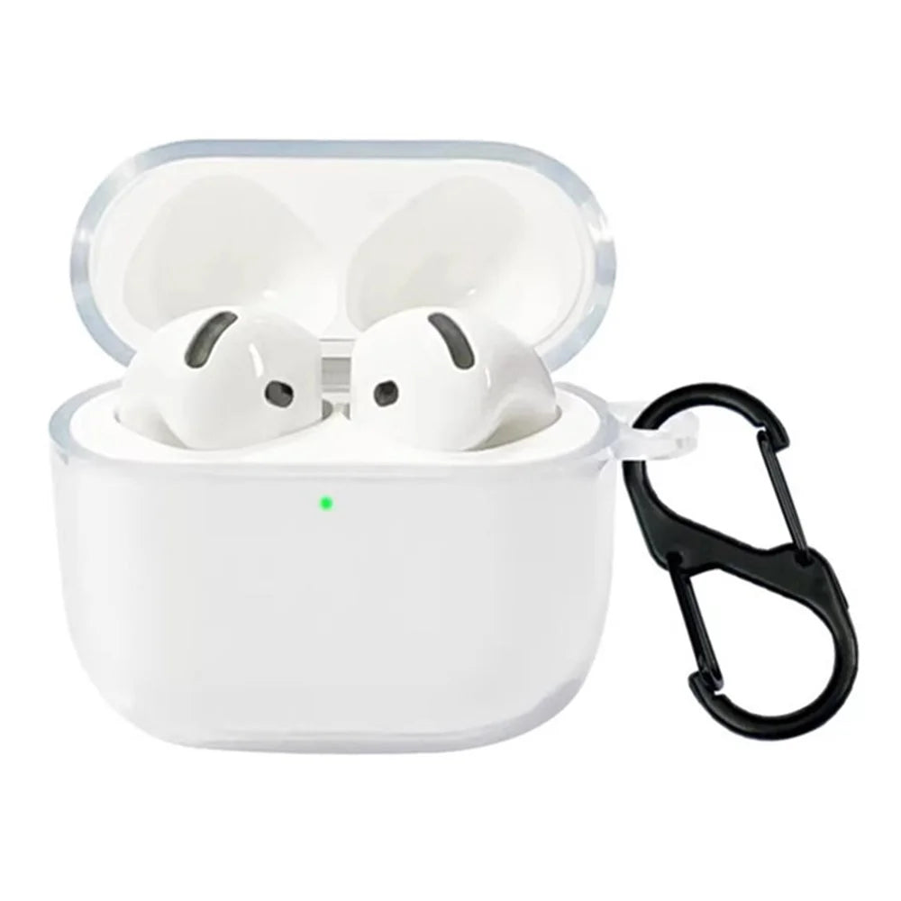 For AirPods 4 Bluetooth-compatible Earbud Case Transparent TPU Cover with Anti-Lost Buckle - 1