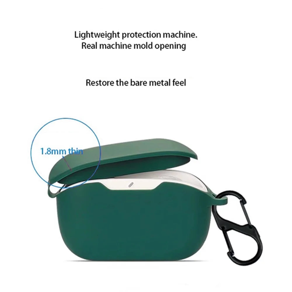 For JBL Wave Buds 2 Silicone Case with Anti Lost Buckle Bluetooth-compatible Earphones Protective Cover - Blackish Green - 4