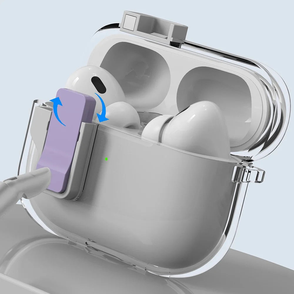 For Apple AirPods Pro Case Clear Crystal Automatic Switch TPU + PC Earphone Cover with Hook - Purple - 4