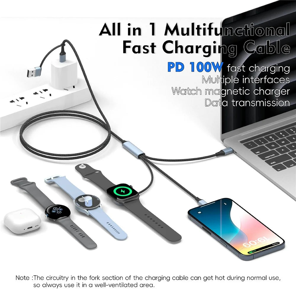 100W Metal Shell Braided Charging Cable Wireless Charger For Computer  /  Phone  /  Watch  /  Earbuds USB-C Output Cable - Dual Type-C (U33) - 2
