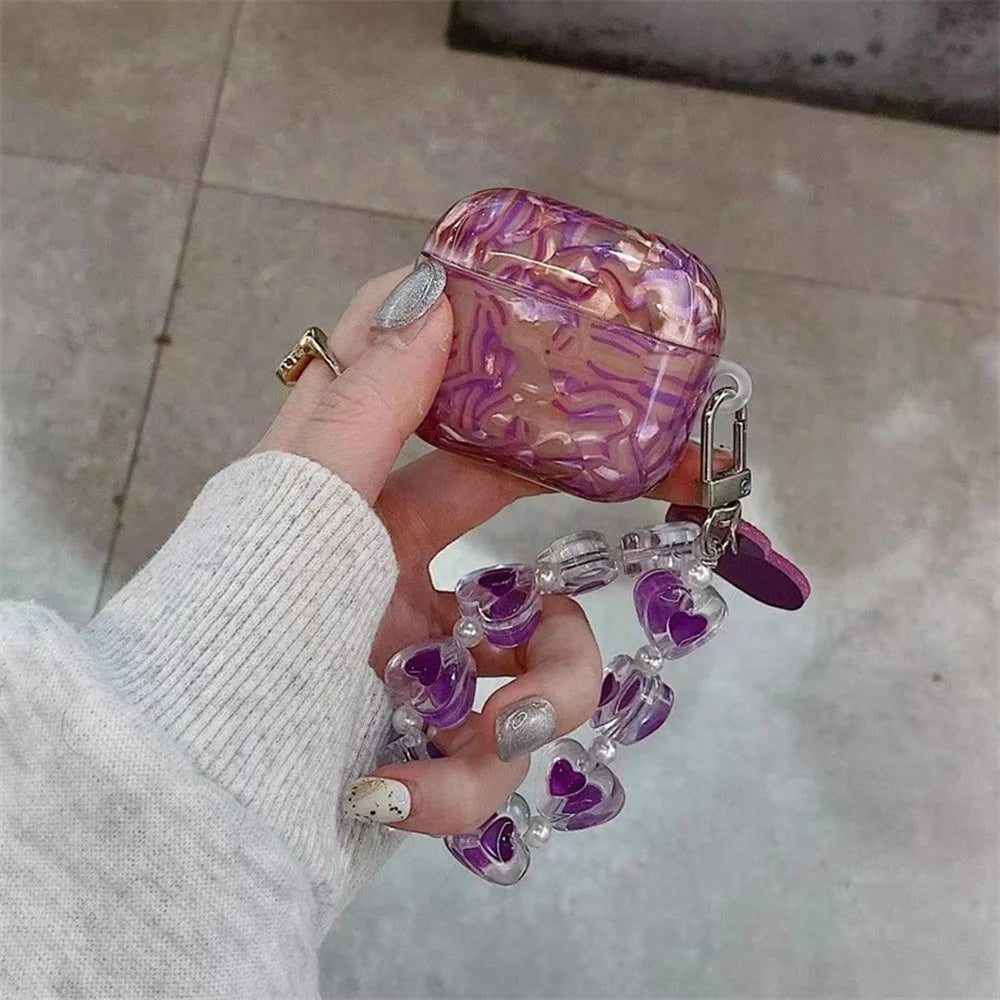 For Apple AirPods 3 Protective Case with Love Chain Deep Purple Pattern Soft TPU Cover Shell Texture - 5