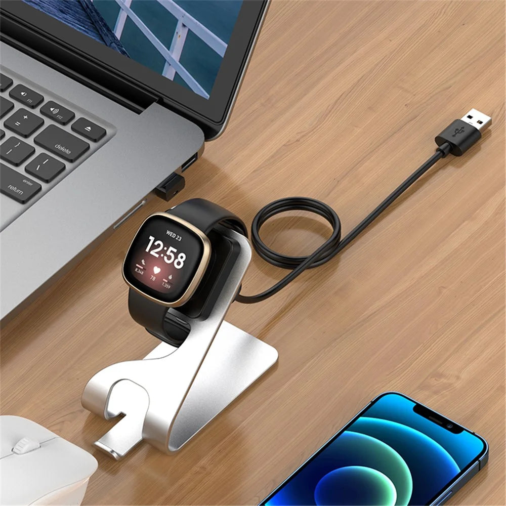 Smart Watch Charger Dock Charging Stand Metal Bracket for Fitbit Ace LTE / Versa 3 / Google Pixel Watch 3 45mm / 41mm / Watch 2- Silver - 6