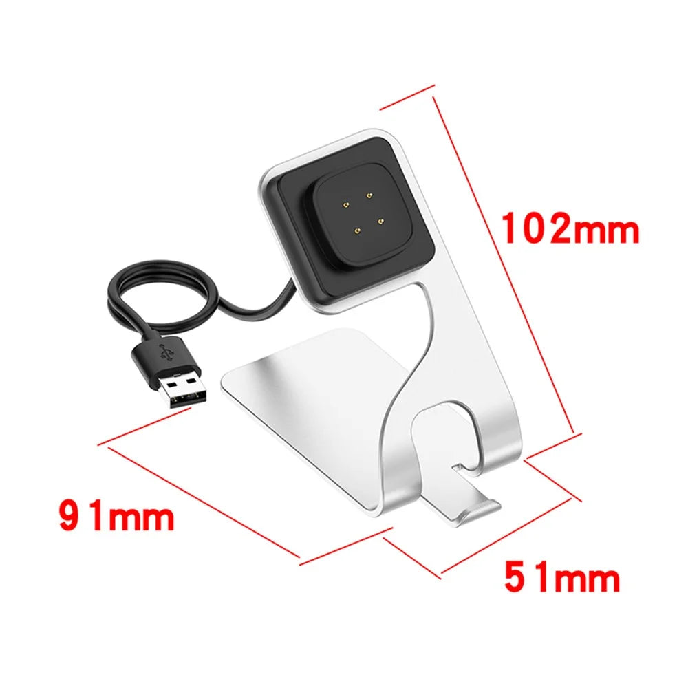 Smart Watch Charger Dock Charging Stand Metal Bracket for Fitbit Ace LTE / Versa 3 / Google Pixel Watch 3 45mm / 41mm / Watch 2- Silver - 7