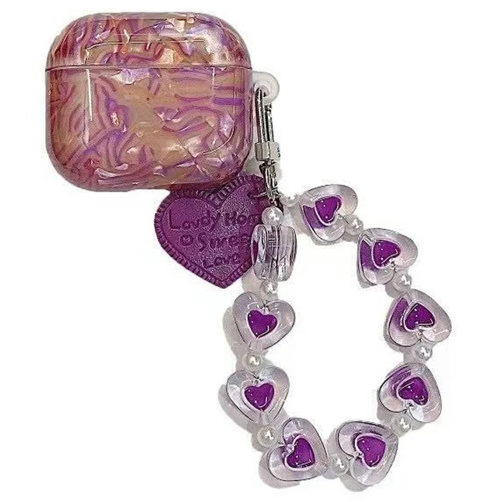 For AirPods 4 Protective Case with Love Chain Deep Purple Pattern Soft TPU Cover Shell Texture - 1