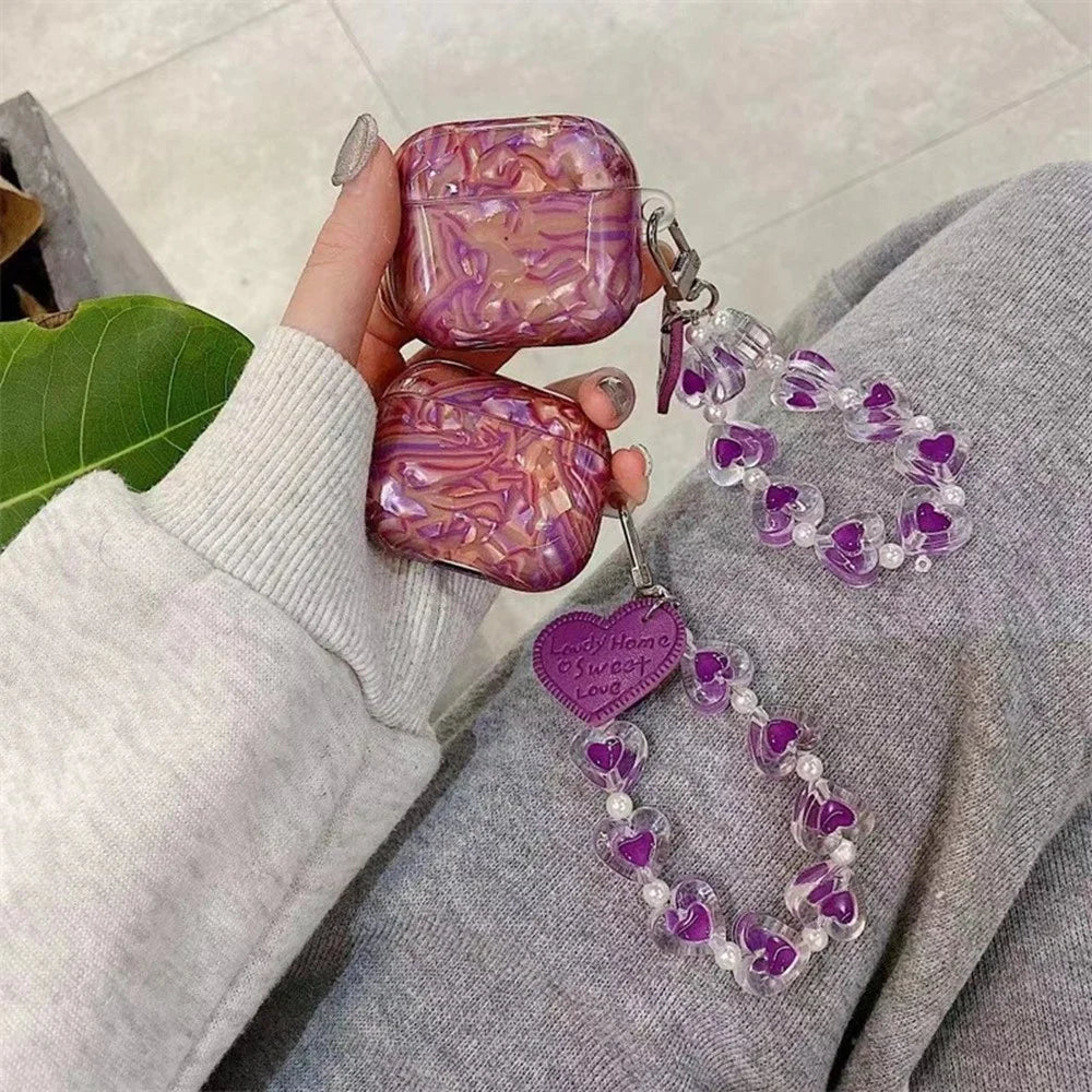 For AirPods 4 Protective Case with Love Chain Deep Purple Pattern Soft TPU Cover Shell Texture - 4