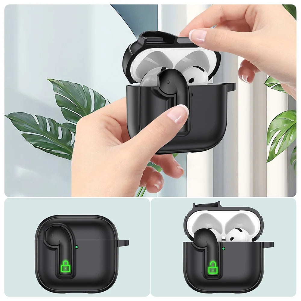 For AirPods 4 Case Colorful Lock Buckle Shockproof TPU + PC Earphone Cover with Carabiner - White  /  Orange - 2