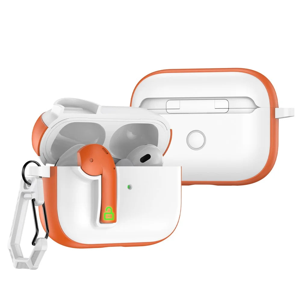For Apple AirPods Pro Case Colorful Lock Buckle Shockproof TPU + PC Earphone Cover with Carabiner - White  /  Orange - 1