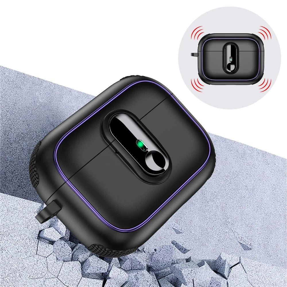 For Apple AirPods Pro Case Armor Electroplated TPU + PC Earphone Cover with Lock Buckle and Carabiner - Black - 3