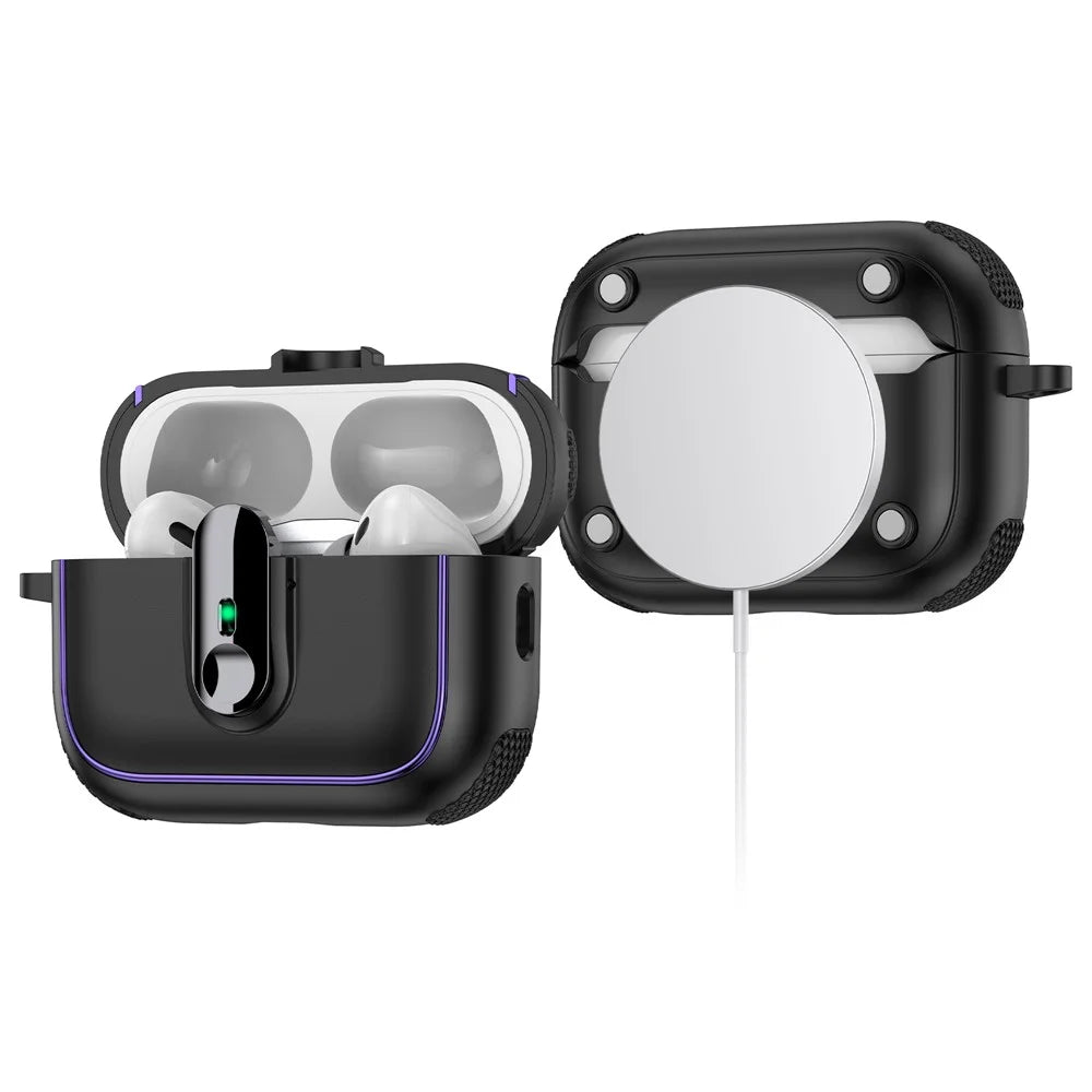 For AirPods Pro 2 Case Armor Electroplated TPU + PC Earphone Cover with Lock Buckle and Carabiner - Black - 2