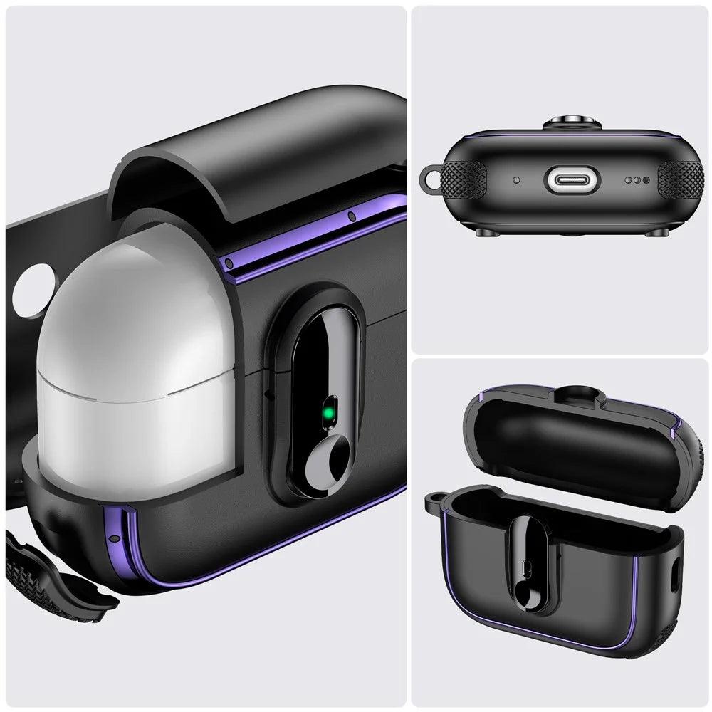 For AirPods Pro 2 Case Armor Electroplated TPU + PC Earphone Cover with Lock Buckle and Carabiner - Black - 7