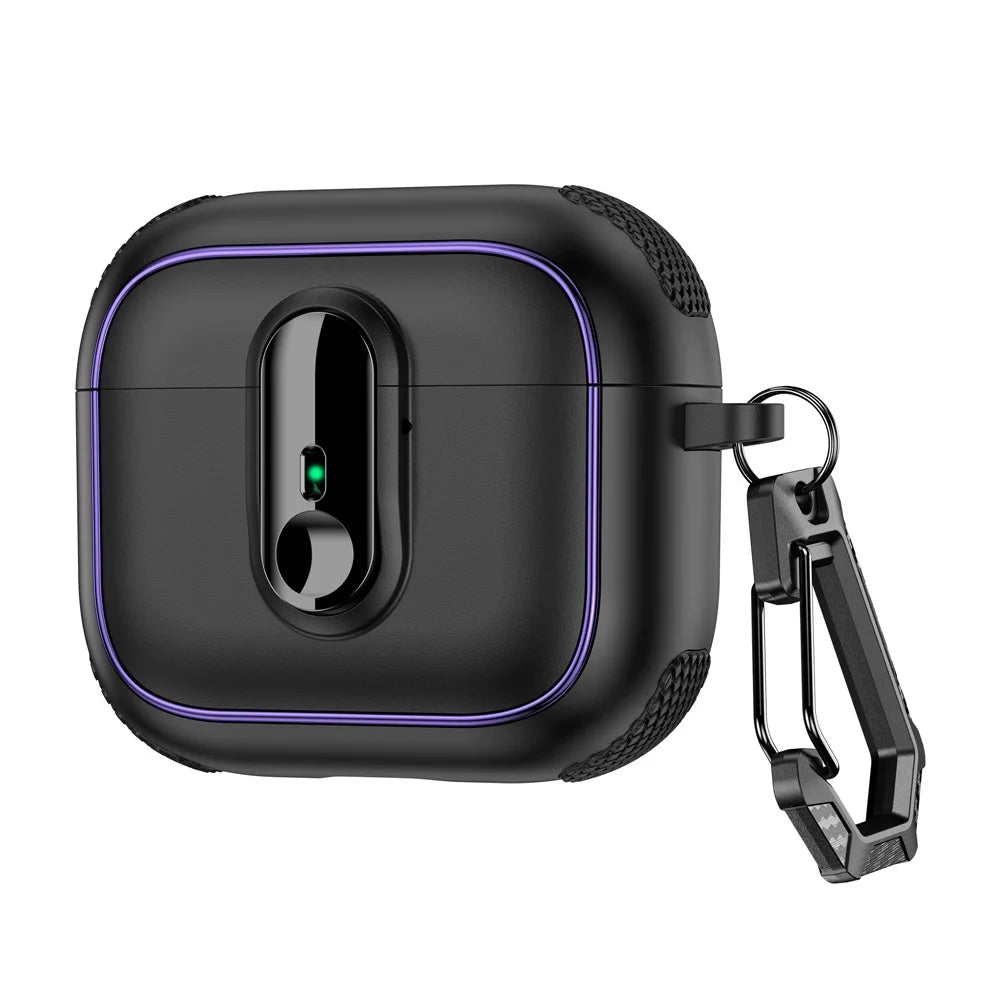 For Apple AirPods 3 Case Armor Electroplated TPU + PC Earphone Cover with Lock Buckle and Carabiner - Black - 1