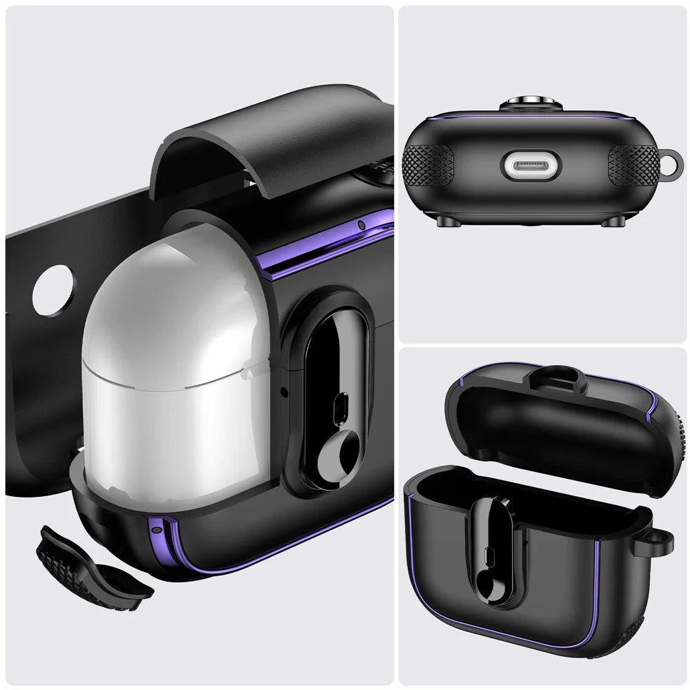 For Apple AirPods 3 Case Armor Electroplated TPU + PC Earphone Cover with Lock Buckle and Carabiner - Black - 7
