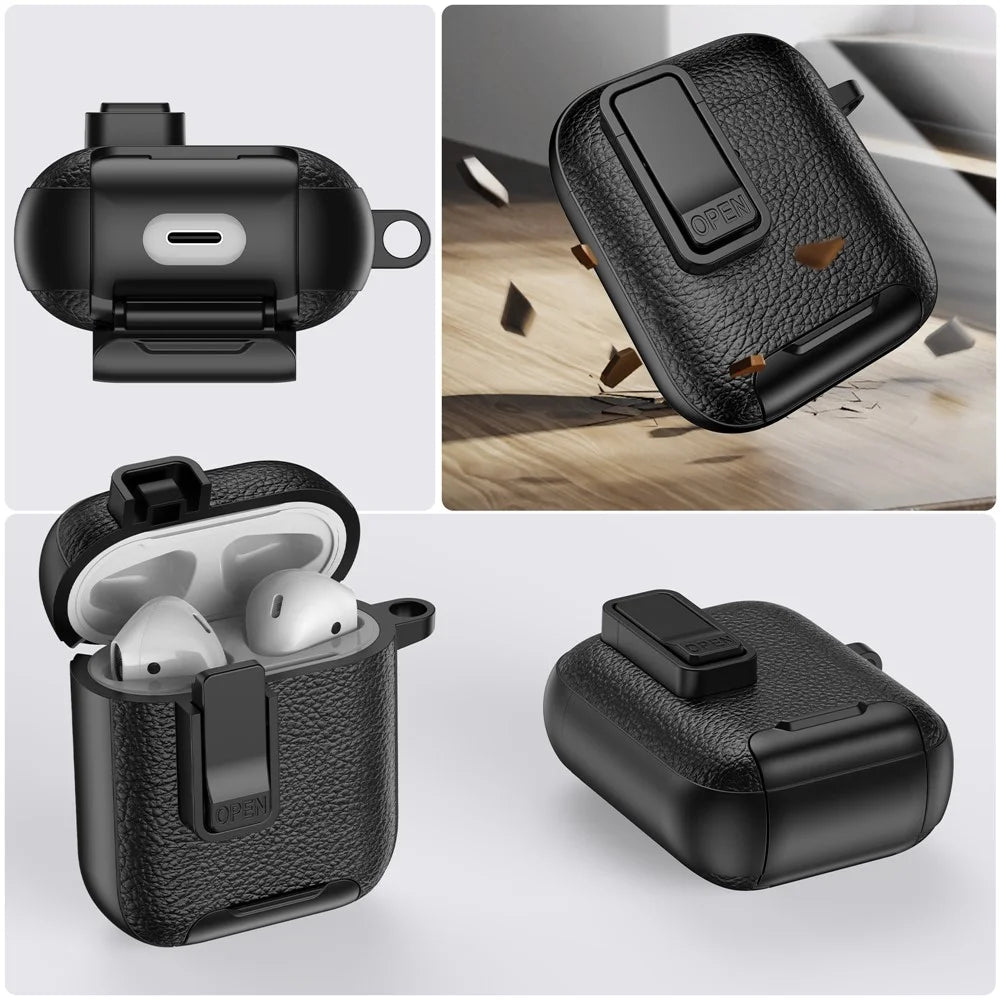 Litchi Texture Earphone Cover For Apple AirPods with Wireless Charging Case (2019)  /  AirPods with Charging Case (2019)  /  (2016) - Black - 5