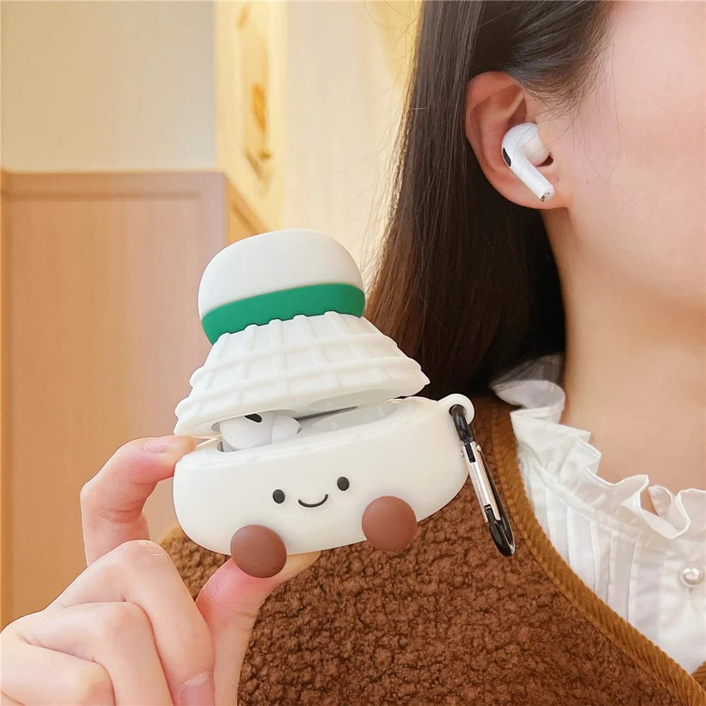 For Apple AirPods 4 Earphone Case Cute Cartoon Badminton Shape Silicone Cover with Carabiner - 1