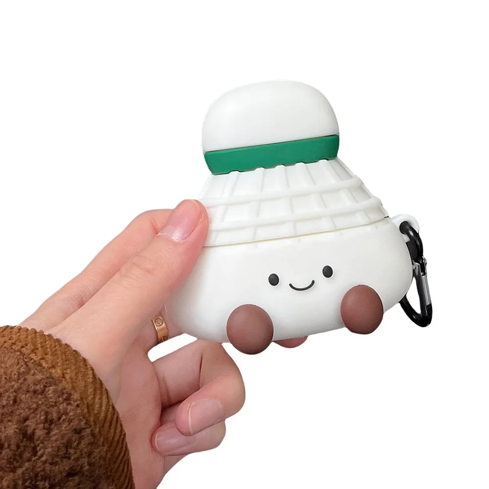 For Apple AirPods 4 Earphone Case Cute Cartoon Badminton Shape Silicone Cover with Carabiner - 2