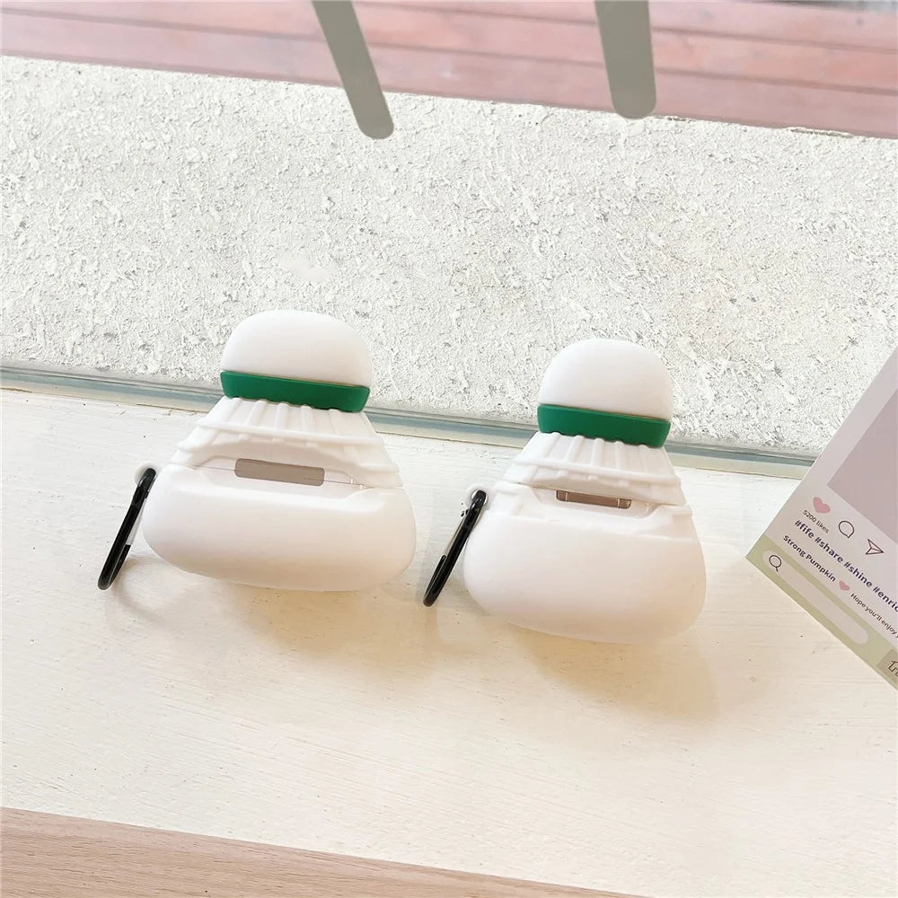For Apple AirPods 4 Earphone Case Cute Cartoon Badminton Shape Silicone Cover with Carabiner - 5