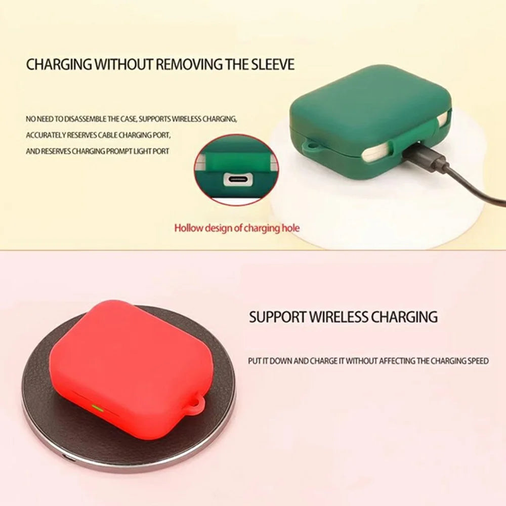 For Realme Buds Air 7 Silicone Case Wireless Earphone Protective Cover with Buckle, Cleaning Brush - Blackish Green - 4