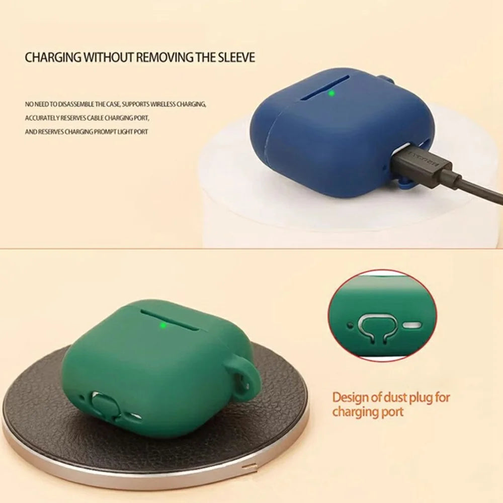 For AirPods 4 Silicone Case Bluetooth-Compatible Earphones Protective Cover with Anti-Lost Buckle + Cleaning Brush - Blackish Green - 3
